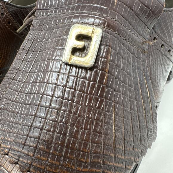 Footjoy‎ Classics Vintage Golf Shoes Kiltie Size 10.5 Lizard Skin Brown USA Made main image 12